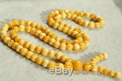 Antique natural marble white Baltic amber Mala 108 beads Rosary necklace 39 g