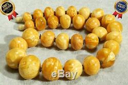 Antique rare Baltic marble, white, yellow color natural amber necklace 145 grams