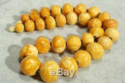 Antique rare Baltic marble, white, yellow color natural amber necklace 145 grams