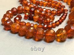 Art Deco Natural Cognac Baltic Amber Necklace Faceted Olives Beads 42,6 gr