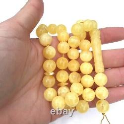 BALTIC AMBER Islamic Prayer 33 Round Yellow Beads 100% Natural Amber 10.5 mm