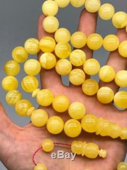 BALTIC AMBER ROSARY 100g ROUND misbah tesbih 45 prayer 15d beads 100% NATURAL