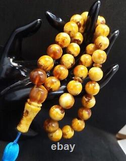 BALTIC AMBER ROSARY 56.92g 14mm round misbah tesbih 33 prayer beads Large