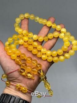 BALTIC AMBER ROSARY 92g RAUND misbah tesbih 66 prayer 13d beads 100% NATURAL