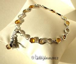 BEE and Honeycomb Baltic Amber Bracelet on Silve