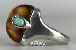 BIG Baltic Amber Fire Opal Cabochon Sterling Silver Cocktail Ring Sz 6.75 Unisex