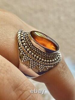 Bali Baltic Amber BA 925 Sterling Silver Suarti Designer Ring Sz 9 With Insect