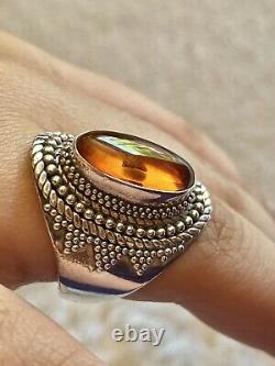 Bali Baltic Amber BA 925 Sterling Silver Suarti Designer Ring Sz 9 With Insect