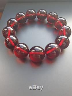 Baltic Amber bracelet, round beads 18mm 44.83grams red color A16