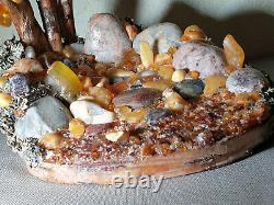 Baltic amber figurine figure table plaque decor gems pine Tree petal