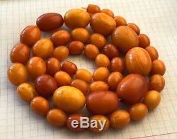 Beautiful Antique Vintage Old Natural Baltic Amber Beads Necklace Toffee 78 Gr