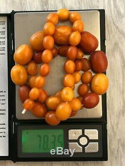 Beautiful Antique Vintage Old Natural Baltic Amber Beads Necklace Toffee 78 Gr