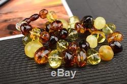 Beautiful Big Natural Baltic Amber Necklace Multicolored Oval Beads Screw Clasp