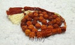 Beautiful Engraved Baltic Amber Islamic Prayer Rosary Tasbih 33 Beads 12mm 34 gr
