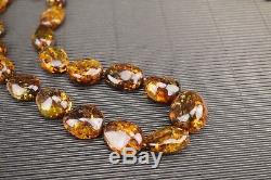 Beautiful Genuine Natural Baltic Amber Necklace Round Brown Polished Beads Screw