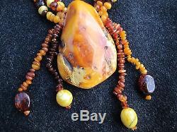 Beautiful NATURAL Baltic Amber Necklace with HUGE NATURAL AMBER NUGGET 142.9g