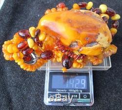 Beautiful NATURAL Baltic Amber Necklace with HUGE NATURAL AMBER NUGGET 142.9g