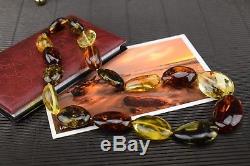 Beautiful Natural Baltic Amber Necklace Shiny Polished Multicolored Beads 61g