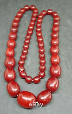 Beautiful Quality Art Deco Cherry Amber Bead Bakelite Necklace 115 G