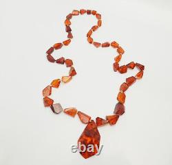 Beautiful vintage natural Baltic amber w fish scale inclusions beaded necklace