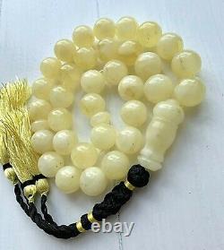 Big 100g. White Baltic Amber Islamic Prayer Rosary 17mm. 33Beads Misbaha Presse