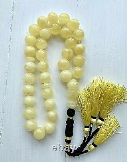 Big 100g. White Baltic Amber Islamic Prayer Rosary 17mm. 33Beads Misbaha Presse