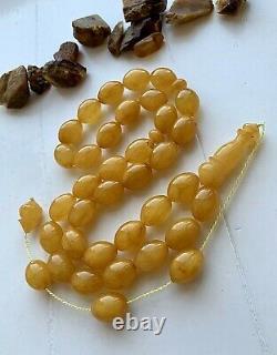 Big 71g. Antique Egg Yolk Natural Baltic Amber Islamic Prayer Rosary Olive Beads