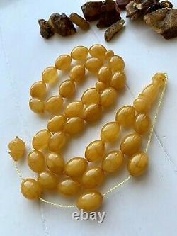 Big 71g. Antique Egg Yolk Natural Baltic Amber Islamic Prayer Rosary Olive Beads