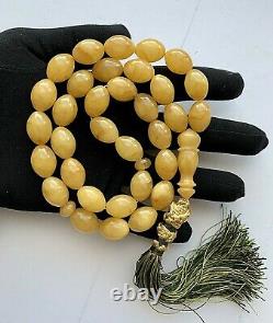 Big 71g. Egg Yolk Natural Baltic Amber Islamic Prayer Rosary Olive Beads Pressed
