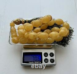 Big 71g. Egg Yolk Natural Baltic Amber Islamic Prayer Rosary Olive Beads Pressed