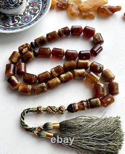Big Antique Natural Baltic Amber 77g. Islamic Prayer Rosary Butterscotch Beads