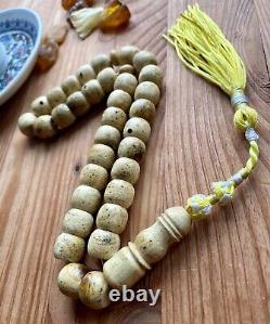 Big Baltic Amber 52g. Islamic Prayer Rosary White Beads Tesbih Pressed From Dust