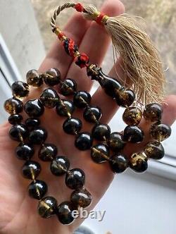 Big Natural Baltic Amber 47g. Islamic Prayer Rosary Pumpkin Beads Tesbih Misbaha