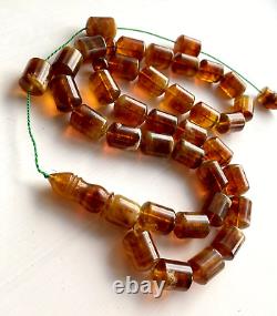 Big Natural Baltic Amber 84g. Islamic Prayer Rosary Antique 33 Brown Beads