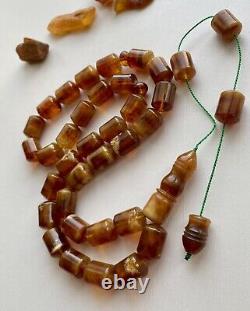 Big Natural Baltic Amber 84g. Islamic Prayer Rosary Antique 33 Brown Beads