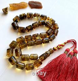 Big Natural Baltic Amber 89g Islamic Prayer Rosary Antique 33 Brown Beads Tasbih