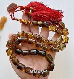 Big Natural Baltic Amber 89g Islamic Prayer Rosary Antique 33 Brown Beads Tasbih