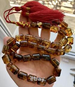 Big Natural Baltic Amber 89g Islamic Prayer Rosary Antique 33 Brown Beads Tasbih