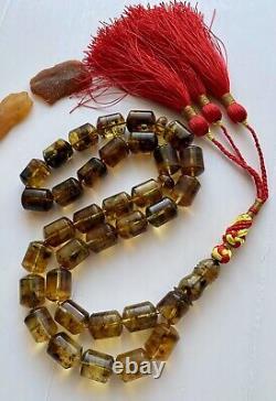 Big Natural Baltic Amber 89g Islamic Prayer Rosary Antique 33 Brown Beads Tasbih