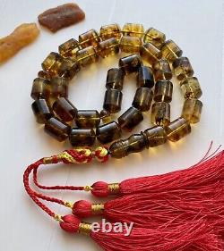 Big Natural Baltic Amber 89g Islamic Prayer Rosary Antique 33 Brown Beads Tasbih