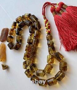 Big Natural Baltic Amber 89g Islamic Prayer Rosary Antique 33 Brown Beads Tasbih