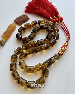 Big Natural Baltic Amber 89g Islamic Prayer Rosary Antique 33 Brown Beads Tasbih