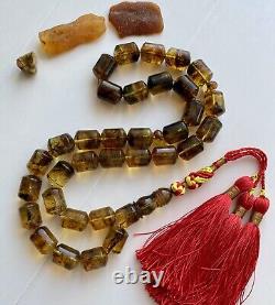 Big Natural Baltic Amber 89g Islamic Prayer Rosary Antique 33 Brown Beads Tasbih