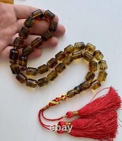 Big Natural Baltic Amber 89g Islamic Prayer Rosary Antique 33 Brown Beads Tasbih