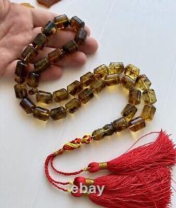 Big Natural Baltic Amber 89g Islamic Prayer Rosary Antique 33 Brown Beads Tasbih