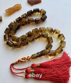 Big Natural Baltic Amber 89g Islamic Prayer Rosary Antique 33 Brown Beads Tasbih