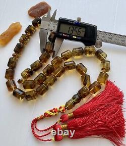 Big Natural Baltic Amber 89g Islamic Prayer Rosary Antique 33 Brown Beads Tasbih