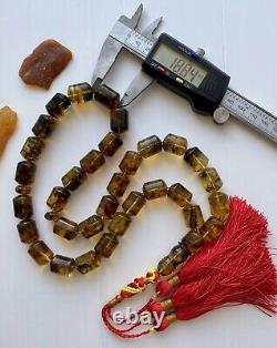 Big Natural Baltic Amber 89g Islamic Prayer Rosary Antique 33 Brown Beads Tasbih