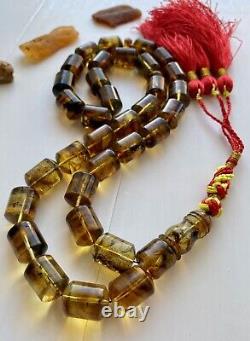 Big Natural Baltic Amber 89g Islamic Prayer Rosary Antique 33 Brown Beads Tasbih