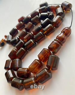 Big Natural Baltic Amber 96g. Islamic Prayer Rosary Antique 33 Brown Beads